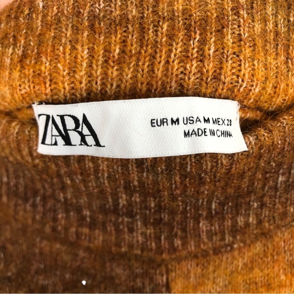 ZARA Orange Brown Ombre Stripe Wide Leg Pull On Pants Soft Alpaca Blend Medium - Picture 5 of 7